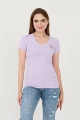 GUESS Lawendowy t-shirt Mini Triangle Tee. Fioletowe t-shirty damskie Guess, s, z aplikacjami, bez kołnierzyka. W wyprzedaży za 110.99 zł.