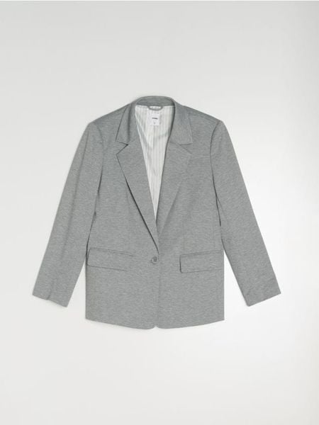 Żakiet - szary. Szare marynarki i żakiety damskie Sinsay, l, bez wzorów. Za 79.99 zł.