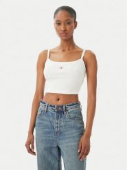 Calvin Klein Jeans Top LV047F221G Biały Slim Fit. Białe topy damskie Calvin Klein Jeans, xs, bez wzorów, z bawełny, bez kołnierzyka. Za 129.99 zł.