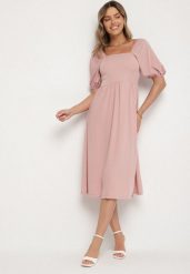 Różowa Rozkloszowana Sukienka z Bufiastymi Rękawami Kolireva. Czerwone sukienki damskie Born2be, na co dzień, m, bez wzorów, eleganckie, bez kołnierzyka, bez ramiączek, midi, rozkloszowane. W wyprzedaży za 95.99 zł.