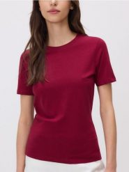 T-shirt regular - bordowy. Czerwone t-shirty damskie Reserved, l, bez wzorów, z bawełny, bez kołnierzyka. Za 29.99 zł.
