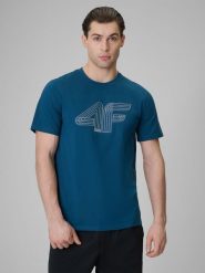 4F T-shirt regular z nadrukiem męski - turkusowy S. Niebieskie t-shirty męskie 4f, m, bez wzorów, z bawełny, bez kołnierzyka. Za 69.99 zł.
