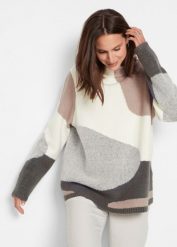 Sweter. Szare golfy damskie bonprix, bez wzorów, bez ramiączek. Za 129.99 zł.