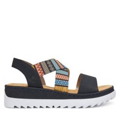 Sandały Rieker. Niebieskie sandały damskie Rieker, bez wzorów, bez obcasa, na płaskiej podeszwie. Za 299.99 zł.