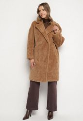 Brązowy Dwurzędowy Płaszcz Teddy o Fasonie Oversize Anerre. Brązowe płaszcze damskie Born2be, l, bez wzorów, z dzianiny, eleganckie. Za 299.99 zł.