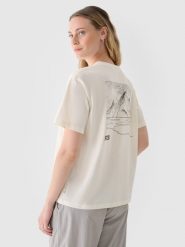 4F T-shirt regular z nadrukiem damski - biały XL. Białe t-shirty damskie 4f, xl, bez wzorów, z bawełny, bez kołnierzyka. W wyprzedaży za 29.99 zł.