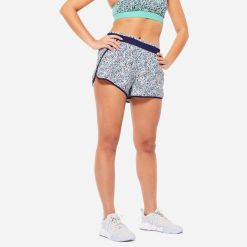 Spodenki fitness cardio damskie Domyos loose. Niebieskie spodenki sportowe damskie DOMYOS, xs, z elastanu, na fitness i siłownię. W wyprzedaży za 19.99 zł.