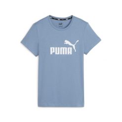 Damska koszulka z logo Essentials PUMA Zen Blue. Niebieskie bluzki damskie Puma, m, bez wzorów, klasyczne, bez kołnierzyka, bez ramiączek. Za 83.00 zł.