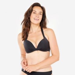 Góra kostiumu kąpielowego surfingowego damska Olaian Elena. Czarne bikini damskie OLAIAN, bez wzorów. Za 79.99 zł.