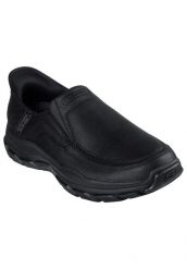 Buty sportowe Sneakersy męskie, Slip-Ins Respected - Elgin. Czarne buty sportowe na co dzień męskie Skechers, z materiału, bez zapięcia, trekkingowe. Za 399.99 zł.