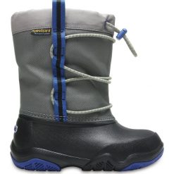 Crocs™ aulinukai Swiftwater Waterproof Boot, Black / Blue Jean. Czarne botki dziewczęce Crocs, bez wzorów, bez ramiączek. Za 137.21 zł.