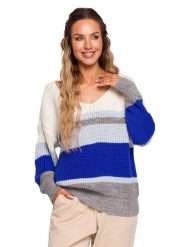Made of emotion Sweter w kolorze niebieskim ze wzorem rozmiar: S/M. Brązowe swetry klasyczne damskie Made Of Emotion, m, ze splotem, bez kołnierzyka. Za 140.86 zł.