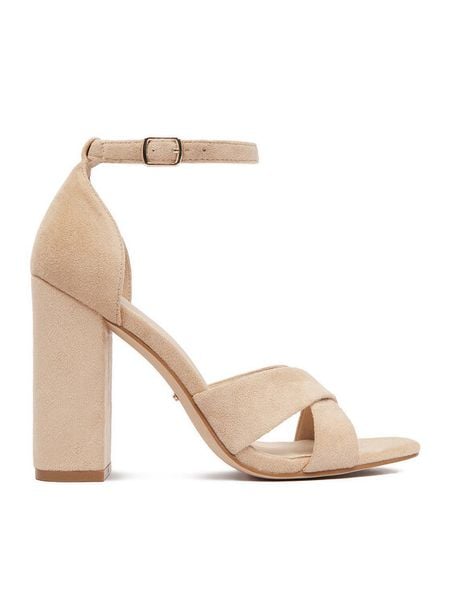 DeeZee Sandały CEO-9988 Beżowy. Brązowe sandały damskie DeeZee, bez wzorów, z materiału, bez obcasa, na słupku. Za 139.99 zł.