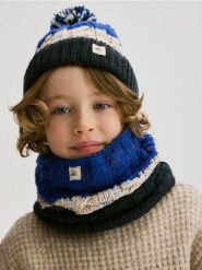 Strukturalny komin - granatowy. Niebieskie szaliki dziecięce Reserved, z dzianiny, bez ramiączek. W wyprzedaży za 32.99 zł.