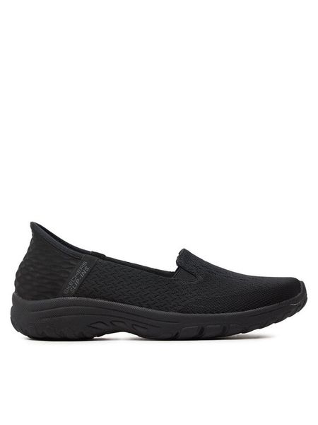 Skechers Półbuty 158698/BBK Czarny. Czarne półbuty damskie Skechers, bez wzorów, z materiału, bez obcasa, na płaskiej podeszwie. Za 299.99 zł.