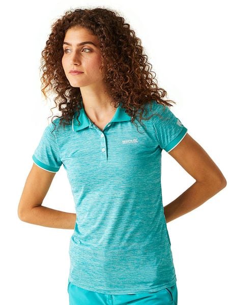 Regatta Funkcyjna koszulka polo "Remex II" w kolorze turkusowym rozmiar: 42. Niebieskie bluzki sportowe damskie Regatta, z materiału, bez kołnierzyka, bez ramiączek. Za 47.94 zł.