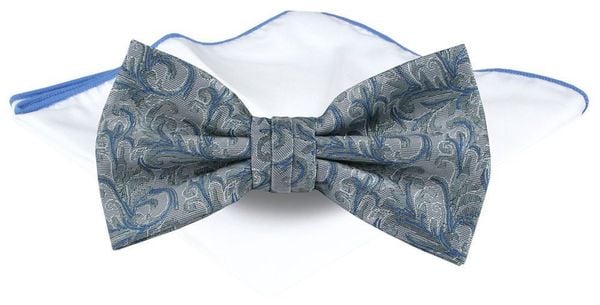 Mucha Męska z Poszetką - Chattier - Popiel z Niebieskim, Kwiaty. Niebieskie krawaty i muchy męskie Chattier, bez wzorów, eleganckie. Za 65.00 zł.