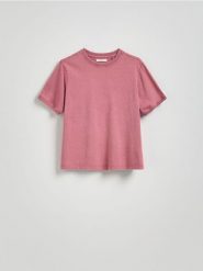 T-shirt regular z efektem sprania - jasnofioletowy. Fioletowe t-shirty damskie Reserved, l, bez wzorów, z bawełny, bez kołnierzyka. W wyprzedaży za 39.99 zł.