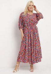 Czerwona Wiskozowa Sukienka z Rękawami 3/4 w Kwiecisty Print Trestella. Czerwone sukienki damskie Born2be, xl, bez wzorów, z materiału, bez kołnierzyka, bez ramiączek, maxi. W wyprzedaży za 87.99 zł.