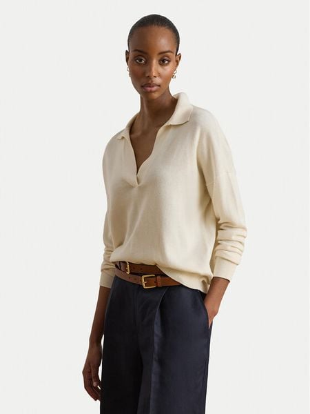 LAUREN RALPH LAUREN Sweter 200P14056001 Kremowy Regular Fit. Białe swetry klasyczne damskie Lauren Ralph Lauren, m, z bawełny, bez kołnierzyka. Za 769.99 zł.