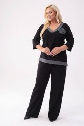 Elegancki czarny komplet Adriana - bluzka + długie spodnie PLUS SIZE XXL OVERSIZE. Czarne spodnie materiałowe damskie Moda Size Plus Iwanek, bez wzorów, z materiału, biznesowe, plus size. W wyprzedaży za 299.90 zł.
