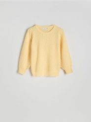 Strukturalny sweter z wiskozą - jasnożółty. Żółte swetry klasyczne damskie Reserved, l, z dzianiny, bez kołnierzyka. W wyprzedaży za 79.99 zł.