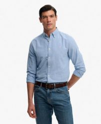 Superdry Preppy Oxford koszula z długim rękawem z organicznej bawełny. Niebieskie koszule damskie Superdry., s, bez wzorów, z bawełny, klasyczne, bez kołnierzyka, bez ramiączek. Za 301.95 zł.