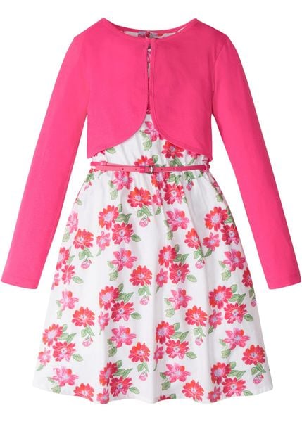 Sukienka + pasek + bolerko (3 części). Białe sukienki dziewczęce bonprix, bez wzorów, bez ramiączek, długie. Za 99.99 zł.