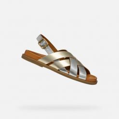 Sandały GEOX D ADELASH Brązowy. Szare sandały damskie Geox, bez wzorów, ze skóry, bez obcasa. Za 352.99 zł.