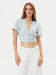 Guess Bluzka W5GH82 D5N81 Błękitny Regular Fit. Niebieskie bluzki damskie Guess, m, z aplikacjami, z lyocellu, bez ramiączek. Za 249.99 zł.