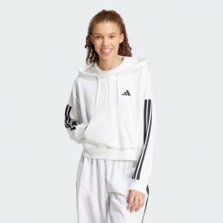 Bluza z kapturem Essentials 3-Stripes French Terry Quarter-Zip. Białe bluzy z kapturem damskie Adidas, l, z materiału. Za 259.00 zł.