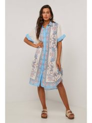 Le Monde du Lin Sukienka w kolorze kremowo-błękitnym rozmiar: 38/40. Brązowe sukienki damskie Le Monde du Lin, na co dzień, bez wzorów, klasyczne, bez kołnierzyka, bez ramiączek, midi, proste. Za 153.34 zł.