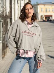 Bluza - szary. Szare bluzy bez kaptura damskie Sinsay, l, z bawełny. W wyprzedaży za 33.99 zł.