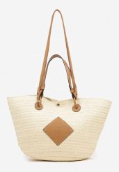 Beżowa Torebka w Stylu Boho z Plecionki Galofina. Brązowe shopper bag damskie Born2be, bez wzorów, z jeansu, bez dodatków. Za 99.99 zł.