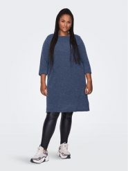 ONLY Carmakoma Sukienka dzianinowa 15196520 Granatowy Loose Fit. Niebieskie sukienki damskie Only Carmakoma, bez wzorów, z dzianiny, bez kołnierzyka, bez ramiączek. Za 79.99 zł.