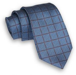 Niebiesko-Brązowy Klasyczny Męski Krawat -ALTIES- 7cm, Szeroki, w Grubą Kratę. Niebieskie krawaty i muchy męskie Alties, bez wzorów, z tkaniny, eleganckie. Za 49.00 zł.
