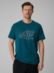 4F T-shirt regular z nadrukiem męski - turkusowy XXL. Niebieskie t-shirty męskie 4f, m, bez wzorów, z bawełny, bez kołnierzyka. Za 59.99 zł.