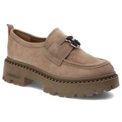 Brązowe Półbuty Chebello Damskie Eleganckie Obuwie. Brązowe półbuty damskie CheBello, bez wzorów, ze skóry, eleganckie, bez obcasa. Za 349.00 zł.