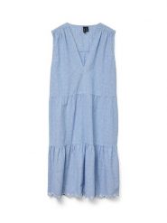 Vero Moda Sukienka w kolorze błękitnym rozmiar: M. Niebieskie sukienki damskie Vero Moda, m, bez wzorów, z bawełny, bez kołnierzyka, bez ramiączek, midi. Za 144.92 zł.