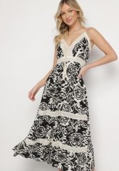 Czarna Bawełniana Sukienka Rozkloszowana w Etniczny Wzór z Koronką Taliosha. Czarne sukienki damskie Born2be, na co dzień, l, z aplikacjami, z bawełny, eleganckie, bez kołnierzyka, bez ramiączek, midi, dopasowane. W wyprzedaży za 63.99 zł.