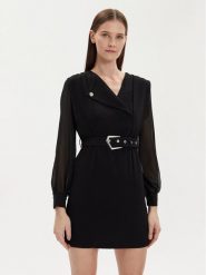 Morgan Sukienka koktajlowa 222-RIPAM.F Czarny Regular Fit. Czarne sukienki damskie Morgan, bez wzorów, z syntetyku, wizytowe, bez kołnierzyka, bez ramiączek. Za 259.99 zł.