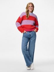 Pieces Sweter w kolorze czerwonym rozmiar: XS. Czerwone swetry klasyczne damskie Pieces, xs, bez kołnierzyka. Za 109.26 zł.