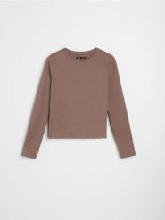 Koszulka z długimi rękawami w stylu basic - brązowy. Brązowe t-shirty damskie Sinsay, l, bez wzorów, bez kołnierzyka. W wyprzedaży za 11.99 zł.