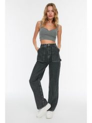Trendyol Dżinsy - Comfort fit - w kolorze antracytowym rozmiar: 34. Czarne jeansy damskie Trendyol, z podwyższonym stanem. Za 83.42 zł.