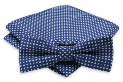 Granatowa Mucha w Drobny Biały Wzór + Taka Sama Poszetka, Męska. Niebieskie krawaty i muchy męskie Alties, bez wzorów, eleganckie. Za 54.00 zł.