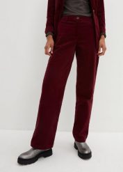 Spodnie sztruksowe z bawełny organicznej z domieszką stretchu. Czerwone spodnie materiałowe damskie bonprix, bez wzorów, z bawełny. Za 169.99 zł.