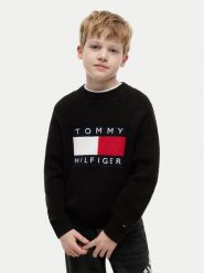 Tommy Hilfiger Sweter Heritage KB0KB10071 Czarny Regular Fit. Czarne swetry chłopięce Tommy Hilfiger, bez wzorów, z bawełny, bez kołnierzyka. Za 369.99 zł.