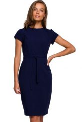 Elegancka sukienka ołówkowa z modelującymi przeszyciami granatowa. Sukienki damskie Sukienki.shop, do pracy, s, bez wzorów, biznesowe, bez kołnierzyka, bez ramiączek, ołówkowe. Za 259.00 zł.