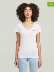 G-Star Koszulki (2 szt.) w kolorze białym rozmiar: M. Białe t-shirty damskie G-Star, m, bez wzorów, z bawełny, bez kołnierzyka. Za 140.53 zł.