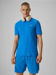 4F Koszulka do biegania szybkoschnąca męska - niebieska XL. Niebieskie t-shirty sportowe męskie 4f, m, z materiału, bez ramiączek, do biegania. Za 119.99 zł.